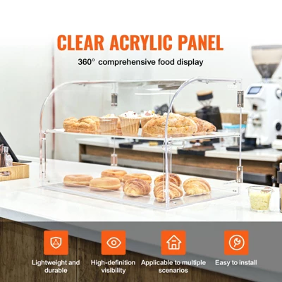 VEVOR Pastry Display Case, 2-Tier Commercial Countertop Bakery, Acrylic Display Box With Rear Door Access & Removable Shelves, 22"x14"x14" 2 VEVOR Pastry Display Case, 2-Tier Commercial Countertop Bakery, Acrylic Display Box With Rear Door Access & Removable Shelves, 22"x14"x14" - Image 2
