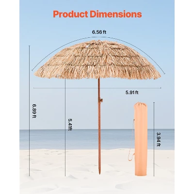 VEVOR Tiki Umbrella, 6.5 Ft Thatched Patio Umbrella With Tilt, Hawaiian Style Beach Parasol With Durable PP Thatch And 8 Metal Ribs, Oringinal Color 7 VEVOR Tiki Umbrella, 6.5 Ft Thatched Patio Umbrella With Tilt, Hawaiian Style Beach Parasol With Durable PP Thatch And 8 Metal Ribs, Oringinal Color - Image 7