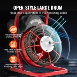 VEVOR Drain Cleaner Machine 75FT X 1/2 Inch, Sewer Snake Auger Manual Feed, 370W Electric Drain Cleaning Machine, Red -Aesthtic Interiors GUEST 961bcc40 5e3a 481e 966e a0cda8ec2a46