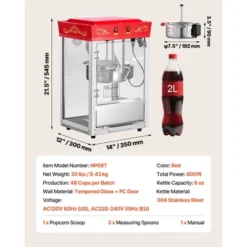 VEVOR Popcorn Machine, 8oz Stainless Steel Kettle, 800W Commercial Countertop Popcorn Maker, 48 Cups Per Batch Theater Style Popper, Red -Aesthtic Interiors GUEST 963488cc 0f69 4f9b b6e0 71649b8dcfe9