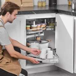 VEVOR Swing Left Blind Corner Cabinet, Pull Out Organizer For 36 Inch Width Blind Cabinet, 2 Tier Height Adjustable Swing Tray, Silver