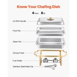 VEVOR Chafing Dish Buffet Set, 8 Qt 4 Pack, Stainless Steel Chafer With 4 Full Size Pans, Rectangle Catering Warmer Server, Silver -Aesthtic Interiors GUEST 96871aed a257 4b36 b7d5 e2f9b8cb7a1f