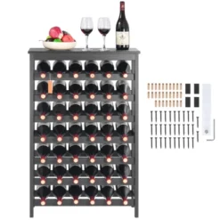 VEVOR 42 Bottle Modular Wine Rack, 7-Tier Solid Bamboo Wood Storage Racks With Table Top, Floor Freestanding Wines Holder Display Shelf, Black -Aesthtic Interiors GUEST 96eb136e bb89 4648 aa79 3b168f6f992a