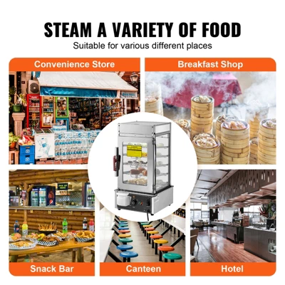 VEVOR Commercial Food Warmer Display, 5-Tier Food Steamer Bun Warmer Machine, 86℉~230℉ Temperature Control, Stainless Steel Steamed Buns Warmer 6 VEVOR Commercial Food Warmer Display, 5-Tier Food Steamer Bun Warmer Machine, 86℉~230℉ Temperature Control, Stainless Steel Steamed Buns Warmer - Image 6