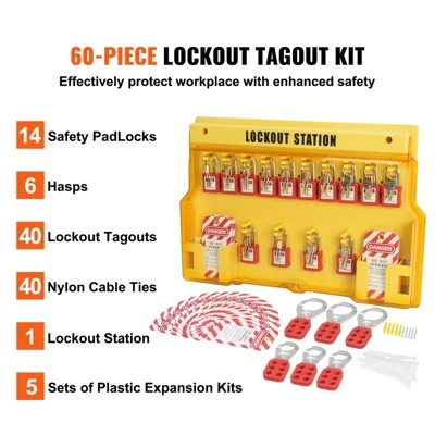 VEVOR Electrical Lockout Tagout Kit, 60 PCS Safety Lockout Tagout Station Includes Padlocks, Hasps, Tags, Nylon Ties, Expansion Kit 2 VEVOR Electrical Lockout Tagout Kit, 60 PCS Safety Lockout Tagout Station Includes Padlocks, Hasps, Tags, Nylon Ties, Expansion Kit - Image 2