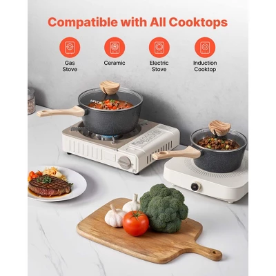 VEVOR Saucepan Set, 1.5 QT & 2.5 QT Nonstick Saucepan With Glass Lids, Multipurpose Cooking Sauce Pots With Detachable Handles, Black 5 VEVOR Saucepan Set, 1.5 QT & 2.5 QT Nonstick Saucepan With Glass Lids, Multipurpose Cooking Sauce Pots With Detachable Handles, Black - Image 5