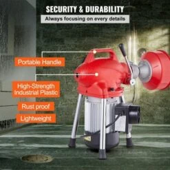 VEVOR Drain Cleaner Machine 66FT X 5/8 Inch, 250W Electric Sewer Snake Auger Manual Feed - With 2 Sectional Steel Cables, Red -Aesthtic Interiors GUEST 977d1b3f df72 4814 ab43 eddb105dfe5d