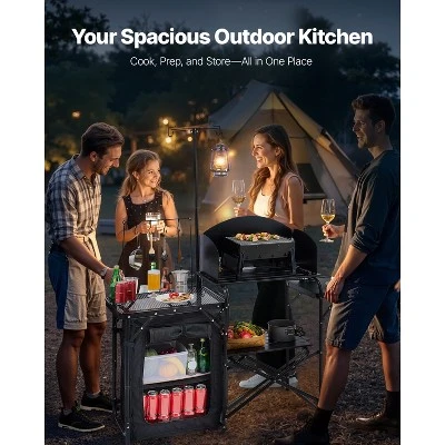 VEVOR Camping Kitchen Table, Outdoor Camp Cooking Table, Aluminum Portable Cook Station With Storage Cupboard, Carrying Bag, Black 2 VEVOR Camping Kitchen Table, Outdoor Camp Cooking Table, Aluminum Portable Cook Station With Storage Cupboard, Carrying Bag, Black - Image 2