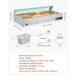 VEVOR Commercial Food Warmer, 1700W Electric Stainless Steel Steam Food Warmer With Glass Cover, 12-Pan Countertop Buffet Bain Marie, Silver -Aesthtic Interiors GUEST 98224872 f966 4e78 b658 32a0bdc9d255