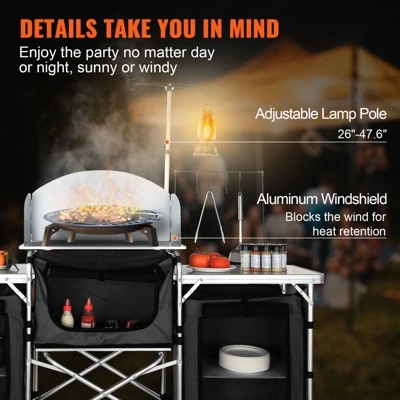VEVOR Camping Kitchen Table, Folding Outdoor Cooking Table With Storage Carrying Bag, Aluminum Cook Station 3 Cupboard & Detachable Windscreen, Black 4 VEVOR Camping Kitchen Table, Folding Outdoor Cooking Table With Storage Carrying Bag, Aluminum Cook Station 3 Cupboard & Detachable Windscreen, Black - Image 4