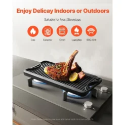 VEVOR Reversible Grill/Griddle, 20x10 Inch Pre-Seasoned Cast Iron Griddle, Portable Rectangular Pan With Handle, Family Cookware, Black -Aesthtic Interiors GUEST 98b12f30 2e60 41e9 80b5 7456a1feaa71