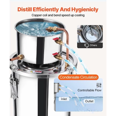 VEVOR Alcohol Still, 3 Gal / 11.4 L Stainless Steel Water Alcohol Distiller With Copper Coil, Home Brewing Refining Fermentation Kit, Silver 5 VEVOR Alcohol Still, 3 Gal / 11.4 L Stainless Steel Water Alcohol Distiller With Copper Coil, Home Brewing Refining Fermentation Kit, Silver - Image 5