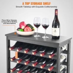 VEVOR 42 Bottle Modular Wine Rack, 7-Tier Solid Bamboo Wood Storage Racks With Table Top, Floor Freestanding Wines Holder Display Shelf, Black -Aesthtic Interiors GUEST 9974e4c1 ed49 4abd a200 453f46e55579