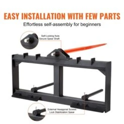 VEVOR 49" Hay Spear, Bale Spears 1600lbs Loading Capacity, Skid Steer Loader Tractor Attachment With 2pcs 17.5" Stabilizer Spears, Black -Aesthtic Interiors GUEST 99ada1d6 1b5e 48d1 b4e5 03644814d4a0