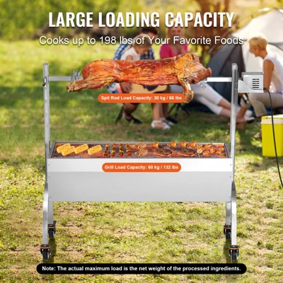 VEVOR Rotisserie Grill, BBQ Whole Pig Lamb Goat Charcoal Spit Grill, 46 Inch 132 Lbs Capacity, Electric 52W Motor, Silver 3 VEVOR Rotisserie Grill, BBQ Whole Pig Lamb Goat Charcoal Spit Grill, 46 Inch 132 Lbs Capacity, Electric 52W Motor, Silver - Image 3