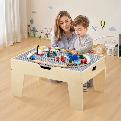 VEVOR Multi-Purpose Activity Play Table, 290 Building Bricks And 30-Piece Wooden Train Set, For Kids Ages 3+, Multicoclor 1 VEVOR Multi-Purpose Activity Play Table, 290 Building Bricks And 30-Piece Wooden Train Set, For Kids Ages 3+, Multicoclor