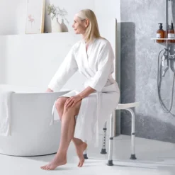 VEVOR Shower Chair, Adjustable Height Shower Stool With Built-in Handles, For Elderly Disabled Handicap, 158.8 Kg Capacity,White