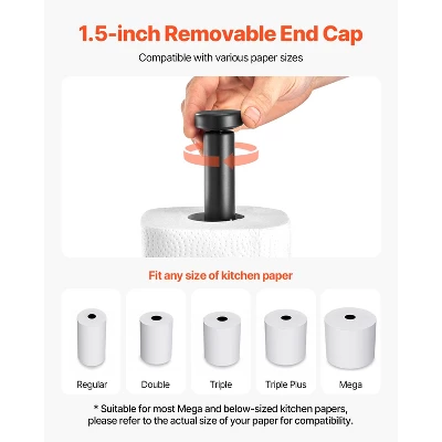 VEVOR Paper Towel Holder Countertop, Stainless Steel Kitchen Paper Towel Stand With Weighted Base And Suction Cups, Black 5 VEVOR Paper Towel Holder Countertop, Stainless Steel Kitchen Paper Towel Stand With Weighted Base And Suction Cups, Black - Image 5
