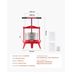 VEVOR 2.38 Gal/9L Fruit Wine Press, Stainless Steel Basket With Cross-beam And Triangular Structure, Manual Juice Maker, Red -Aesthtic Interiors GUEST 9a3d366a 4f24 4bf4 9fbc 7286bcc0619f