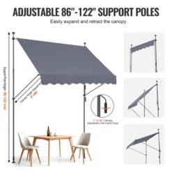 VEVOR 98 X 47" Patio Awning Retractable, Awning Sunshade Shelter With Manual Crank Handle, Adjustable Height From 86 To 122 In, Dark Gray -Aesthtic Interiors GUEST 9a53a7a5 bd5d 4cae a6cd 50428d2696d6