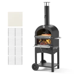 VEVOR Outdoor Pizza Oven, 12" Pellet Fire Ovens, 2-Layer Pizza Oven Wood Fired, Wood Burning Outdoor Pizza-Oven With 2 Removable Wheels, Black -Aesthtic Interiors GUEST 9ab748e9 3f01 496e 8a73 8fe31ff96b8c