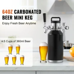 VEVOR Beer Growler Tap System, 64Oz 1.89L Mini Keg, 304 Stainless Steel Pressurized Beer Growler, Keg Growler With Pressure Display, Black -Aesthtic Interiors GUEST 9b43f3b9 b58c 43dd b525 a09b5bed34eb