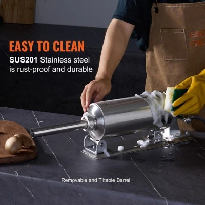 VEVOR Manual Sausage Stuffer, 2.5 L / 6 LBS Horizontal Sausage Machine With U-type Clamp, Food-Grade Stainless Steel, 8 Stuffing Tubes, Silver 6 VEVOR Manual Sausage Stuffer, 2.5 L / 6 LBS Horizontal Sausage Machine With U-type Clamp, Food-Grade Stainless Steel, 8 Stuffing Tubes, Silver - Image 6