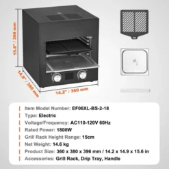 VEVOR Electric Steak Grill, 1800W Smokeless Infrared Electric Broiler, 1450°F Stainless Steel Steak Cooker With 6-Tier Adjustable Rack, Black -Aesthtic Interiors GUEST 9c6f89a0 1de2 4c2c 8b86 c822228df608