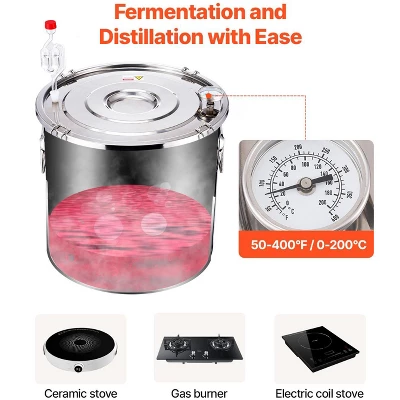 VEVOR Alcohol Still, 13.2 Gal / 50 L Stainless Steel Water Alcohol Distiller With Copper Coil, Home Brewing Refining Fermentation Kit, Silver 3 VEVOR Alcohol Still, 13.2 Gal / 50 L Stainless Steel Water Alcohol Distiller With Copper Coil, Home Brewing Refining Fermentation Kit, Silver - Image 3