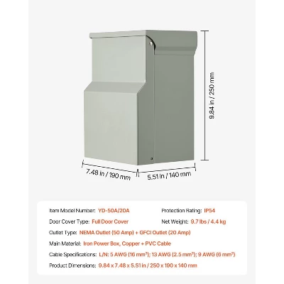 VEVOR Temporary Power Outlet Panel, 20 50 Amp, RV EV Electrical Outlet Panel With NEMA 50 Amp GFCI 20 Amp Receptacle Installed, Gray 7 VEVOR Temporary Power Outlet Panel, 20 50 Amp, RV EV Electrical Outlet Panel With NEMA 50 Amp GFCI 20 Amp Receptacle Installed, Gray - Image 7