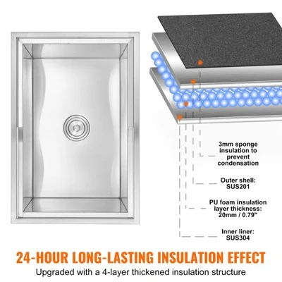 VEVOR Drop In Ice Chest, 27"L X 18"W X 21"H Stainless Steel Ice Cooler, Commercial Ice Bin With Sliding Cover, 40.9 Qt Outdoor Kitchen Ice Bar 3 VEVOR Drop In Ice Chest, 27"L X 18"W X 21"H Stainless Steel Ice Cooler, Commercial Ice Bin With Sliding Cover, 40.9 Qt Outdoor Kitchen Ice Bar - Image 3