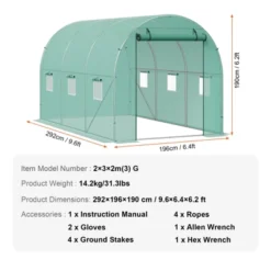 VEVOR Walk-in Tunnel Greenhouse, 9.6x6.4x6.2 Ft Hoop House Greenhouse Tunnel With Galvanized Steel Frame, Green PE Cover, Roll-up Zipper Door -Aesthtic Interiors GUEST 9e693d78 7326 4e59 85b3 53ce6af39ed1