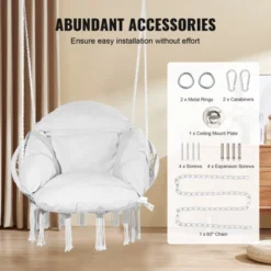 VEVOR Hanging Hammock Swing Chair, Macramé Hanging Chair With Cushion And Mounting Hardware, Cotton Rope Swing Chair, 264 Lbs Capacity, White 12 VEVOR Hanging Hammock Swing Chair, Macramé Hanging Chair With Cushion And Mounting Hardware, Cotton Rope Swing Chair, 264 Lbs Capacity, White -Aesthtic Interiors GUEST 9e7cb516 fab6 44e8 9294 900d895e503a