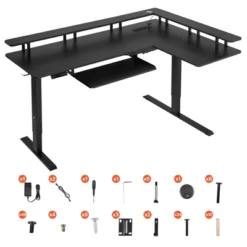 VEVOR L Shaped Desk, Electric Adjustable Height Corner Gaming Desk With Keyboard Tray And Dual Hooks, Heavy Duty L-Shaped Computer Table, Black -Aesthtic Interiors GUEST 9e96a6de 3864 4ec8 8295 c1088d8c8449