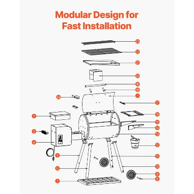 VEVOR Wood Pellet Grill Smoker, 8 In 1 BBQ Grills For Outdoor Cooking, 456 Square Inches Cook Area Electric Grill, 500°F Max Temperature, Black 6 VEVOR Wood Pellet Grill Smoker, 8 In 1 BBQ Grills For Outdoor Cooking, 456 Square Inches Cook Area Electric Grill, 500°F Max Temperature, Black - Image 6
