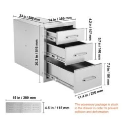 VEVOR Outdoor Kitchen Drawers 14" W X 20.3" H X 23" D, Flush Mount Triple Access BBQ Drawers Stainless Steel With Handle, Silver -Aesthtic Interiors GUEST 9f0afd57 8a1e 416f 80b9 a63e7ec63fd5
