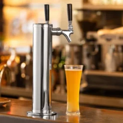 VEVOR Dual Taps Draft Beer Tower Dispenser, Stainless Steel Keg Beer Tower, Kegerator Tower Kit With Pre-Assembled Tubing