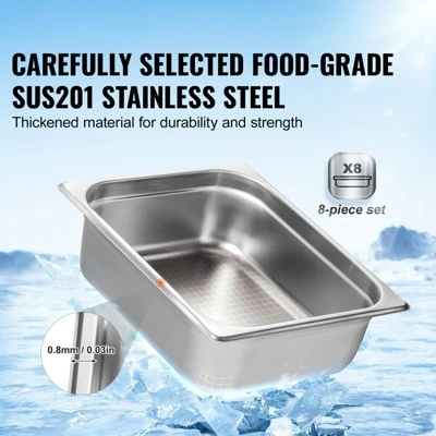 VEVOR 8 Pack Hotel Pans, 1/2 Size Anti-Jam Steam Pan With Lid, 0.8mm Thick Stainless Steel Steam Table Pan, 4-Inch Deep Commercial Table Pan 2 VEVOR 8 Pack Hotel Pans, 1/2 Size Anti-Jam Steam Pan With Lid, 0.8mm Thick Stainless Steel Steam Table Pan, 4-Inch Deep Commercial Table Pan - Image 2