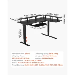 VEVOR L Shaped Desk, Electric Adjustable Height Corner Gaming Desk With Keyboard Tray And Dual Hooks, Heavy Duty L-Shaped Computer Table, Black -Aesthtic Interiors GUEST a02ed173 2fc5 4fa2 8911 252d95dc8dcc