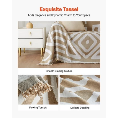 VEVOR Couch Cover, 117.72 X 71.26 Inch Boho Sofa Covers, Anti-Slip Chenille Cushion Protector For Sectional Sofa, Scratch-Resistant, Khaki 4 VEVOR Couch Cover, 117.72 X 71.26 Inch Boho Sofa Covers, Anti-Slip Chenille Cushion Protector For Sectional Sofa, Scratch-Resistant, Khaki - Image 4