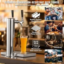 VEVOR Dual Taps Draft Beer Tower Dispenser, Stainless Steel Keg Beer Tower, Kegerator Tower Kit With Pre-Assembled Tubing -Aesthtic Interiors GUEST a0e46215 09b3 41bf a2a8 0133afb06858 1
