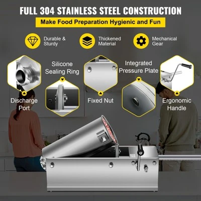 VEVOR Manual Sausage Stuffer, 5 L / 11 LBS Horizontal Sausage Machine, Dual-Speed Meat Stuffer, Made Of Food-Grade 304 Stainless Steel, Silver 3 VEVOR Manual Sausage Stuffer, 5 L / 11 LBS Horizontal Sausage Machine, Dual-Speed Meat Stuffer, Made Of Food-Grade 304 Stainless Steel, Silver - Image 3