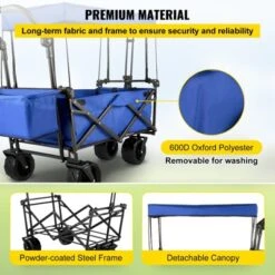 VEVOR Extra Large Collapsible Garden Cart With Removable Canopy, Folding Wagon Utility Carts With Wheels And Rear Storage, Wagon Cart, Blue -Aesthtic Interiors GUEST a1917026 5b3d 46ad a2ed 0783368c212a