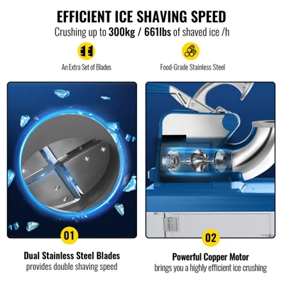 VEVO 110V Commercial Electric Ice Shaver 440lbs/h, Snow Cone Machine With Dual Blades, Stainless Steel Shaved Ice Machine For School, Church, Blue 2 VEVO 110V Commercial Electric Ice Shaver 440lbs/h, Snow Cone Machine With Dual Blades, Stainless Steel Shaved Ice Machine For School, Church, Blue - Image 2