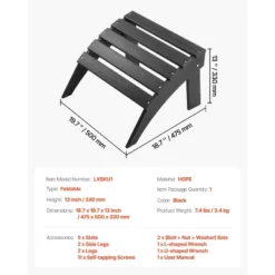 VEVOR Adirondack Ottoman, 18.7L X 19.7W X 13H Inch HDPE Plastic Folding Adirondack Ottoman, Weather-Resistant Foot Rest For Adirondack Chair, Black -Aesthtic Interiors GUEST a1d0cc2c 5dc7 43df 8801 00207be5b624