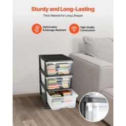 VEVOR Plastic Storage Drawers Cart, 3 Drawers Storage Organizer With Wheels, Rolling Closet Organization And Storage Dividers, Transparent&Black -Aesthtic Interiors GUEST a2483dd2 b9aa 4be4 85d3 156e43a4929e