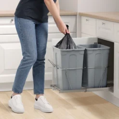 VEVOR Pullout Trash Can For Kitchen Cabinets, 35 QT X2 Double Under Sink Garbage Waste Recycling Bin, Under Mount Waste Container, Gray