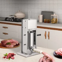 VEVOR Manual Sausage Stuffer, 7LBS/3L Capacity, Two Speed 304 Stainless Steel Vertical Sausage Stuffer, Sausage Filling Machine, Silver