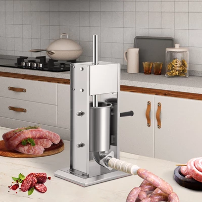 VEVOR Manual Sausage Stuffer, 7LBS/3L Capacity, Two Speed 304 Stainless Steel Vertical Sausage Stuffer, Sausage Filling Machine, Silver 1 VEVOR Manual Sausage Stuffer, 7LBS/3L Capacity, Two Speed 304 Stainless Steel Vertical Sausage Stuffer, Sausage Filling Machine, Silver