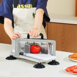 VEVOR Commercial Tomato Slicer, 3/16 Inch Tomato Cutter Slicer, Stainless Steel Heavy Duty Tomato Slicer Machine, Manual Tomato Slicer
